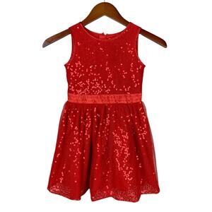 Cat & Jack Dress Red Satin Sequins Tulle Sleeveless Girls 5T Holidays Party